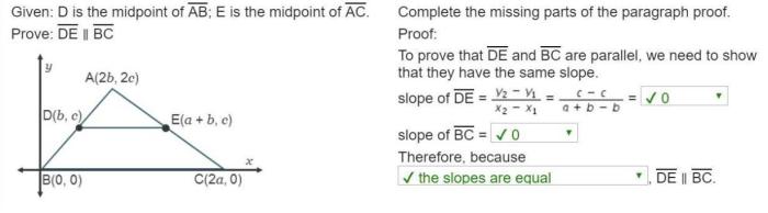 Complete the missing parts of the paragraph proof