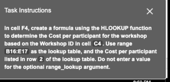 In cell f4 create a formula using the hlookup