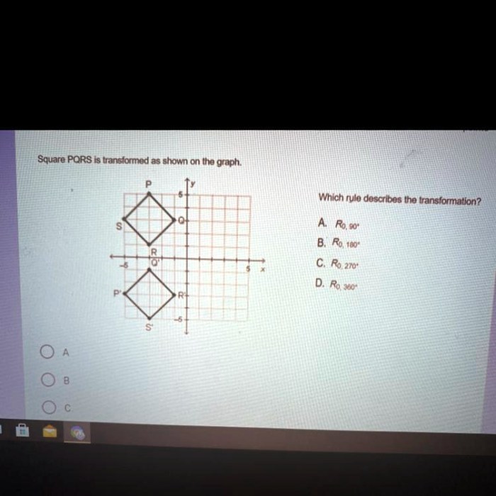 A rectangle is transformed according to the rule r0 90