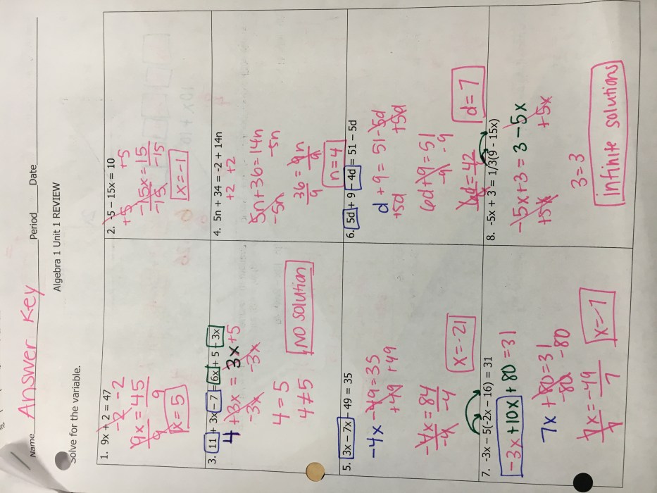 Unit 3 equations and inequalities answer key