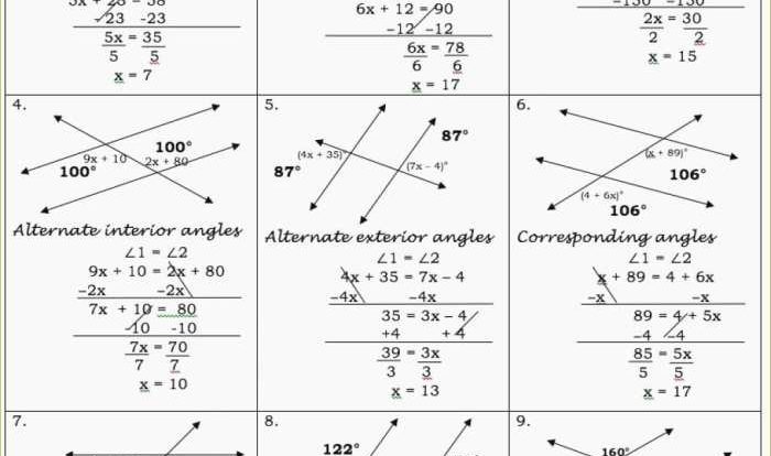 Parallel lines cut by a transversal answer key