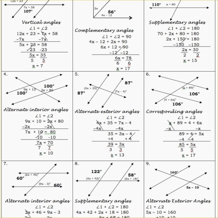 Parallel lines cut by a transversal answer key